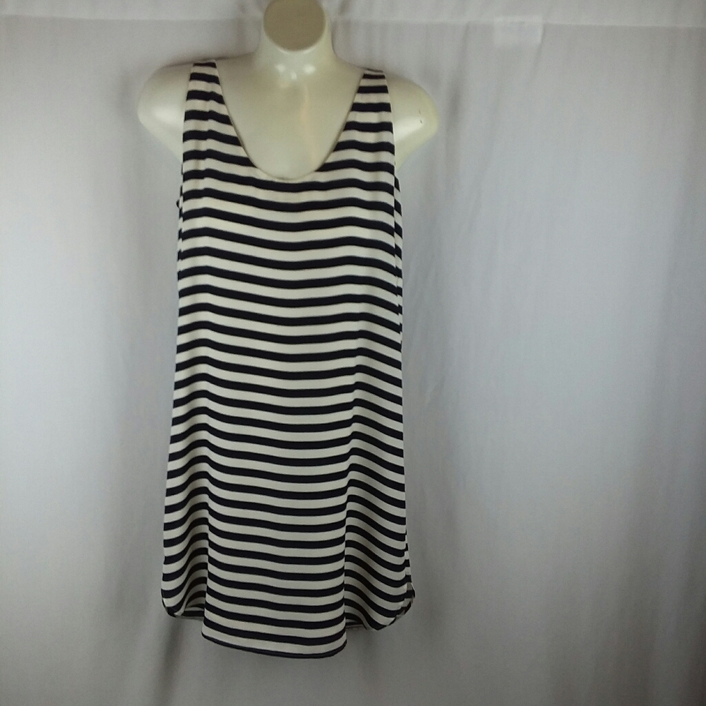 Loft Black & White Striped Swing Tank Dress Nautical Coastal Beachy Preppy Flowy